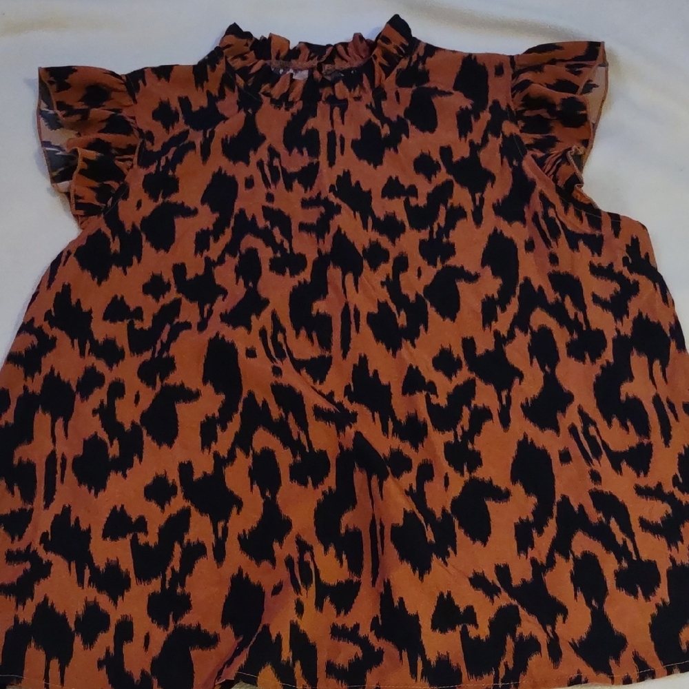SHEIN Animal Print Ruffle Sleeve Blouse